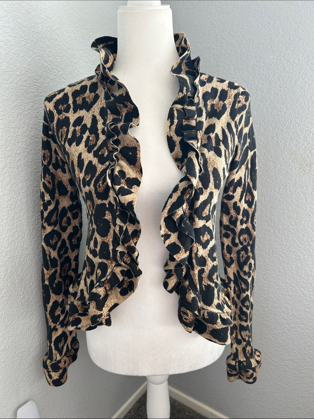 INC International Concepts Ruffle Leopard Print Jacket - Black & Tan